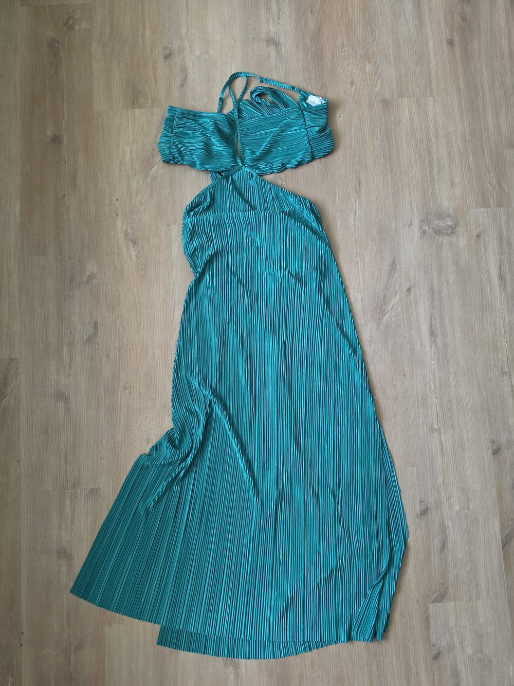 Willow Teal Pleated Cutout Maxi Dress